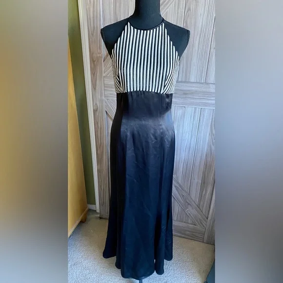 petite striped flounce maxi halter dress STRIPED HALTER MAXI